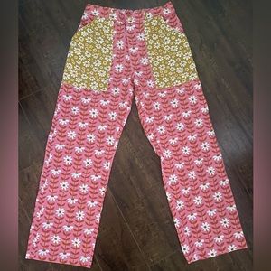 *SOLD* Mismatched Work Pants - Pink / Yellow Daisy